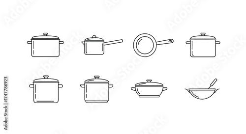 Collection of hand drawn kitchen pots and pans for culinary use vector