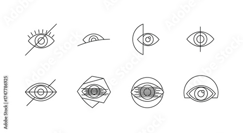 Abstract line art sketches of diverse eye designs symbolic of vision and perception vector