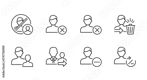 User account management icons set profile deletion and management symbols vector