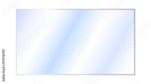 Realistic transparent glass rectangle plate. Acrylic texture frame with light reflection and glossy effect. Empty panel on white background. Vector PNG illustration.