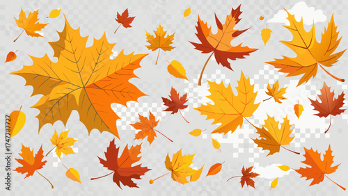 Vector art of autumn leaves falling vector illustration with transparent background design