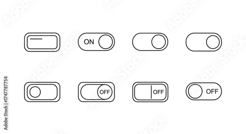 Collection of hand drawn toggle switch icons representing on and off states for digital interfaces vector