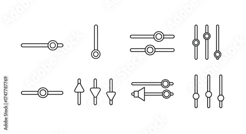 Collection of control knobs and sliders for audio mixing and digital interfaces vector