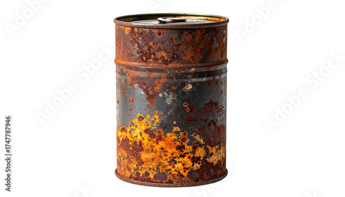 Rusted metal can isolated on black