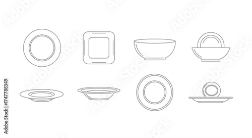 Collection of kitchenware and tableware objects hand drawn sketches vector