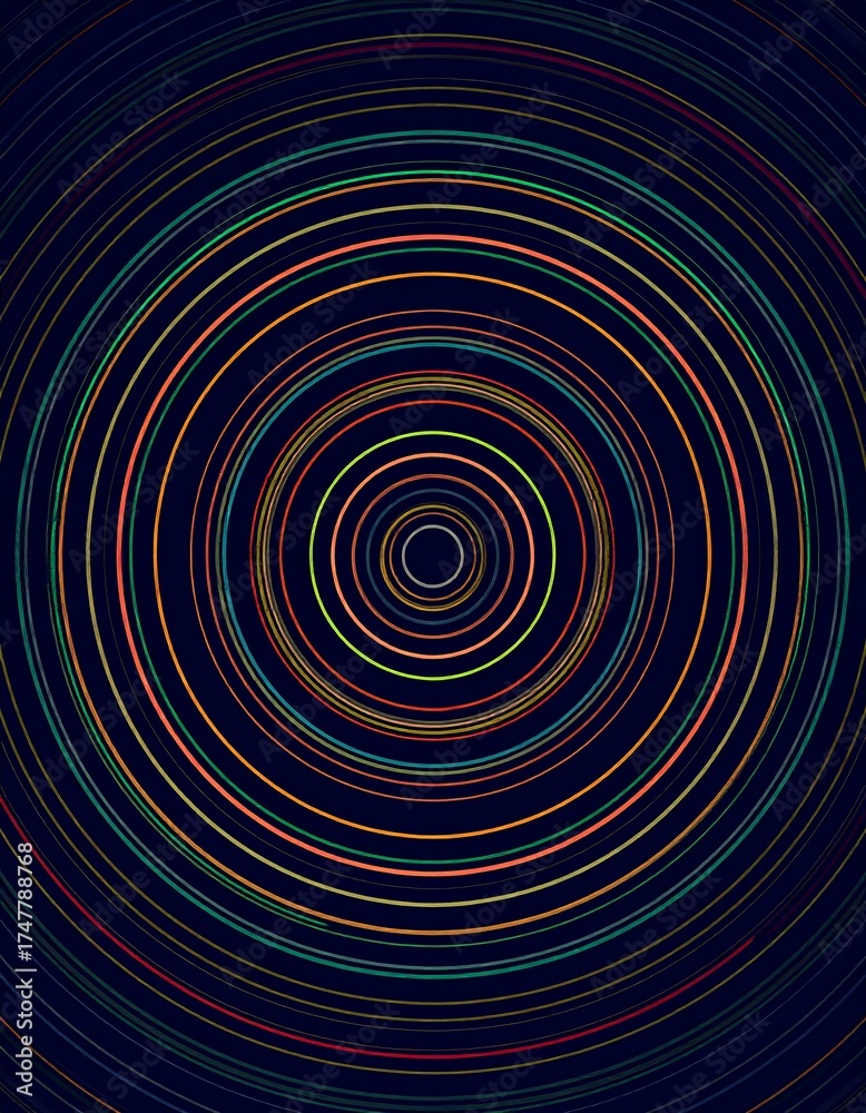 Obraz premium Colorful concentric circles pattern on dark background