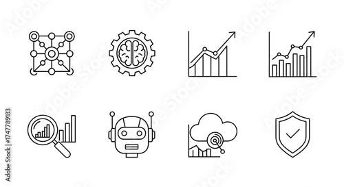 Modern technology and business icons depicting innovation growth data analysis and security concepts vector