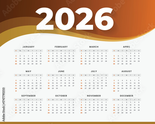 Modern and minimal 2026 calendar template with colorful wave design. Perfect for business, corporate, or personal use. Fully editable and printable layout