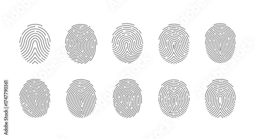 Collection of ten unique fingerprint icons representing identity and security concepts vector