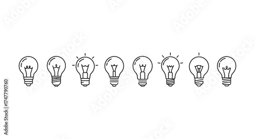 Collection of hand-drawn incandescent light bulbs showcasing unique designs and ideas vector