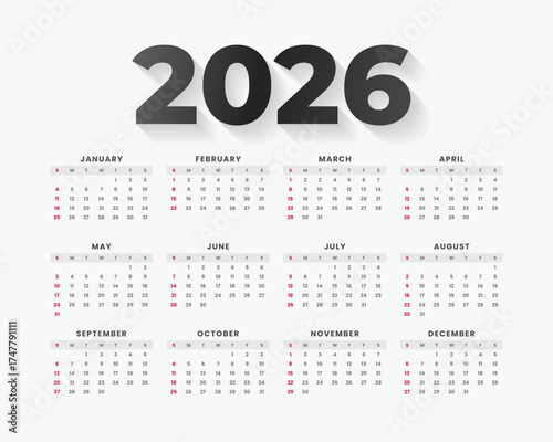 Modern and minimal 2026 calendar template with colorful wave design. Perfect for business, corporate, or personal use. Fully editable and printable layout