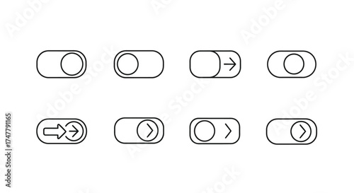 Set of modern toggle switch icons with different states and arrow variations for ui design vector