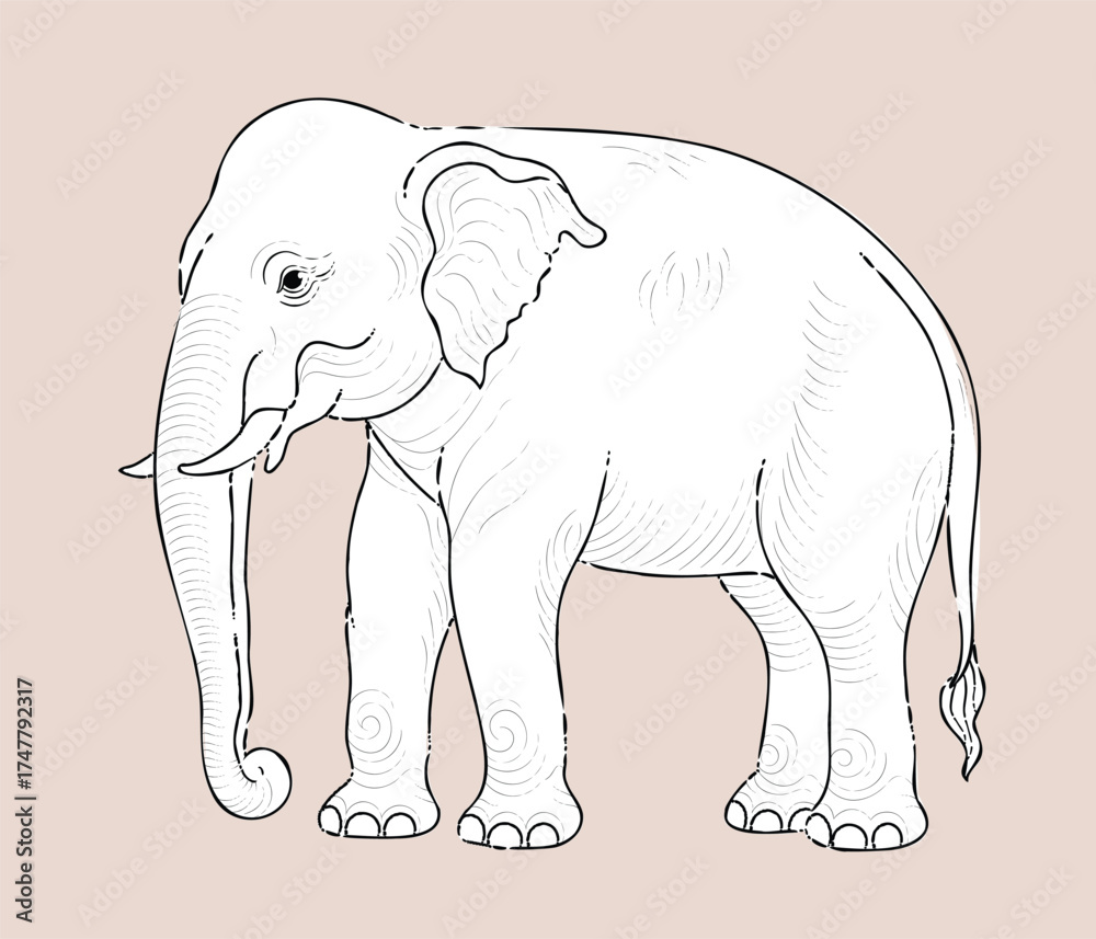 Obraz premium An Elephant line art hand drawn vector illustration with clean file 