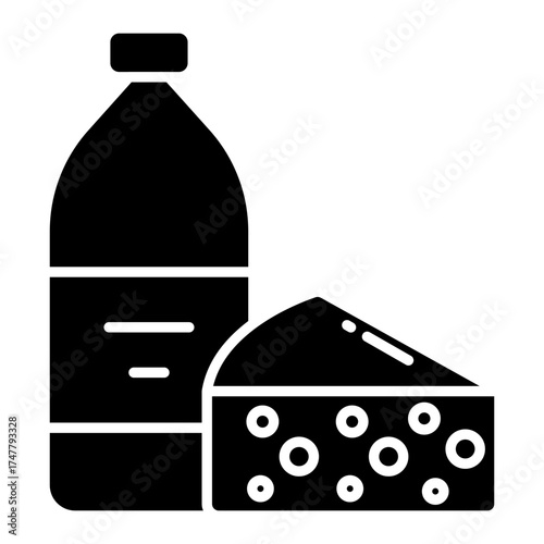 An icon design of cheese block with milk, diary product 
