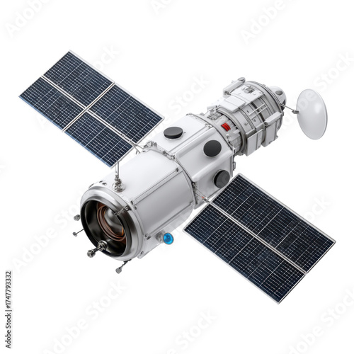 Deploying advanced low earth orbit satellites for futuristic environmental observation, isolated on transparent background, PNG