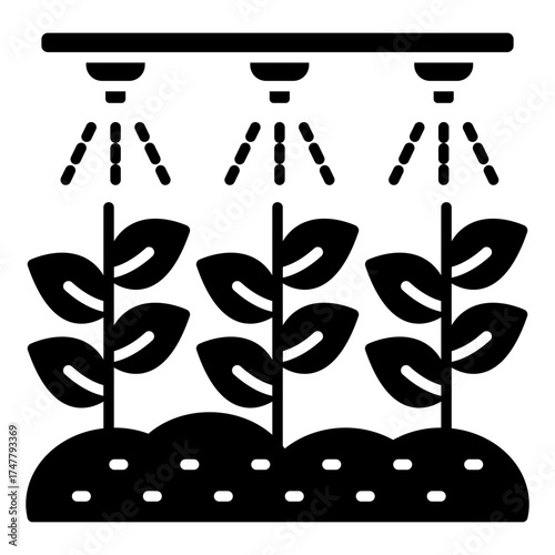 A solid design icon of drip irrigation 