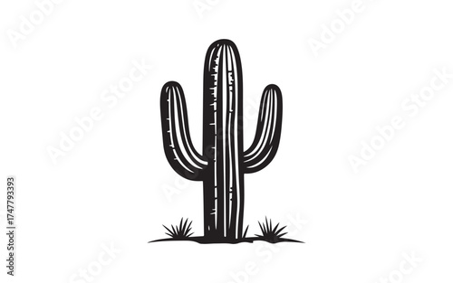 Desert Cactus Silhouette Vector  Saguaro Plant Outline Design