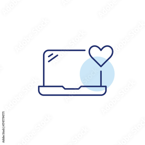 Laptop and heart. Remote connection, trusted technology and work. Pixel perfect, editable stroke vector icon