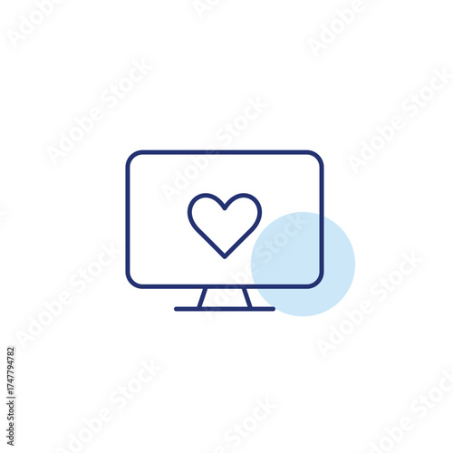 Computer monitor with heart symbol. Customer care online, user support. Pixel perfect, editable stroke vector icon