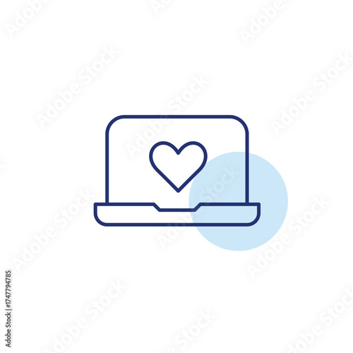 Laptop with heart symbol. Customer care online, user support. Pixel perfect, editable stroke vector icon