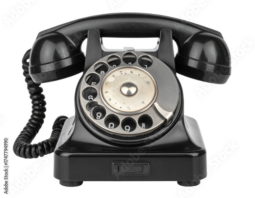 Vintage Rotary Dial Telephone Front View, Classic Retro Design, Isolated on Transparent Background