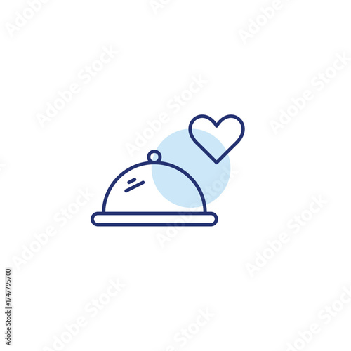 Restaurant food cloche and heart. Fine dining, customer favorite dishes, care and health. Pixel perfect, editable stroke vector icon