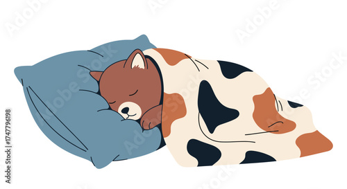 A cozy little fox dreams peacefully under a warm blanket on a soft pillow.