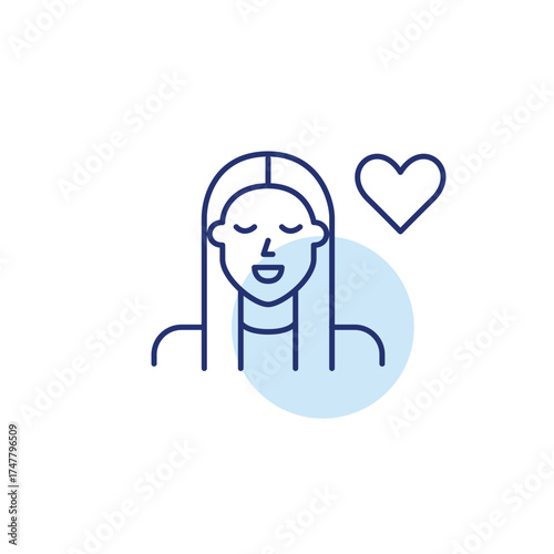 Woman and heart. Caring customer support, trusted health and charity services. Pixel perfect, editable stroke vector icon