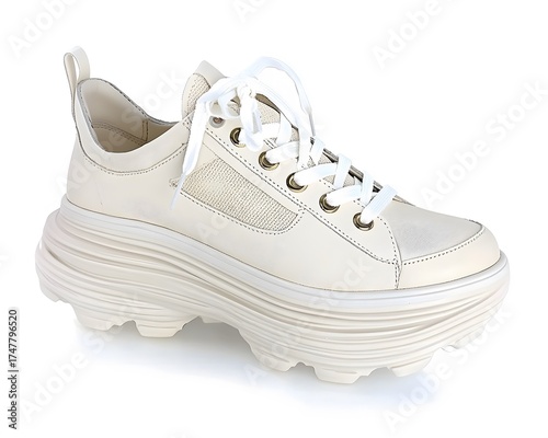 Cream Platform Sneakers Fashion Footwear, Trendy Casual Shoes