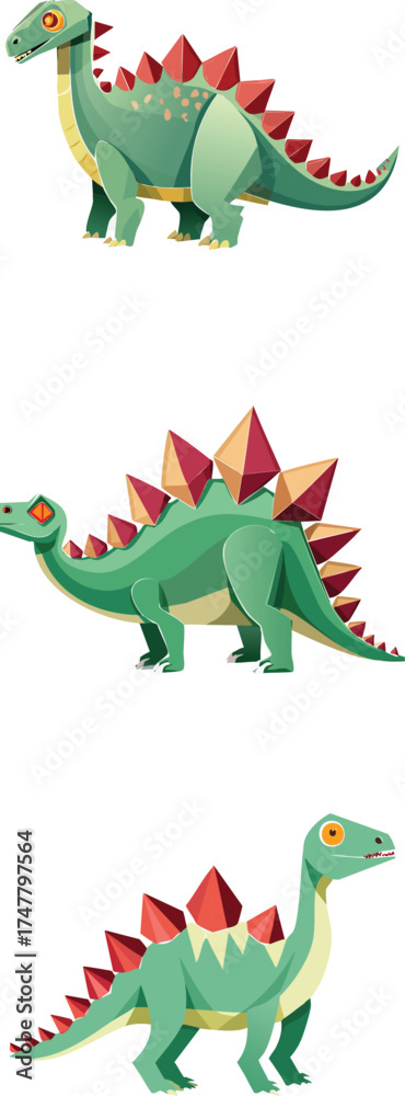 Fototapeta premium geometric paper model of a green dinosaur. It features a blocky body.eps