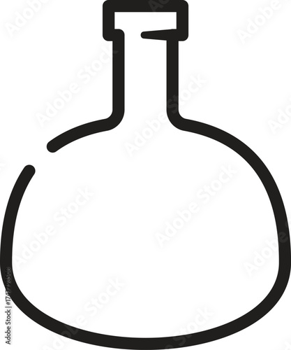 Minimalist vector icon of a lab flask with a round base and narrow neck. A simple symbol representing scientific R&D, chemical processes, and innovation
