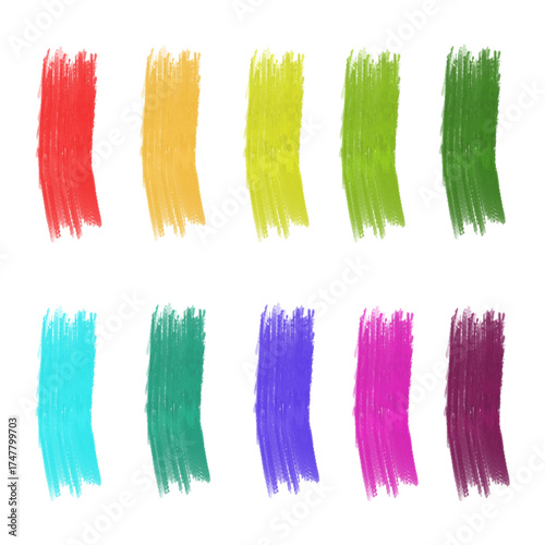 Vibrant Paint Brush Stroke Collection Rainbow Color Swatches for Background Texture, Art Banner, Watercolor Design Element, and Graphic Overlay