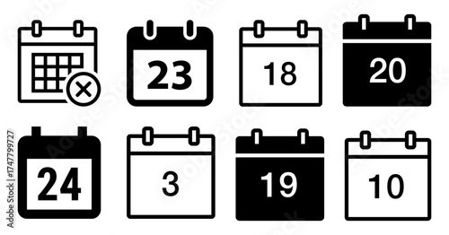 Universal Calendar Vector Icon Set Daily Date Pages, Schedule Management, and Canceled Appointment Symbol for Time Planning and Deadline Concepts