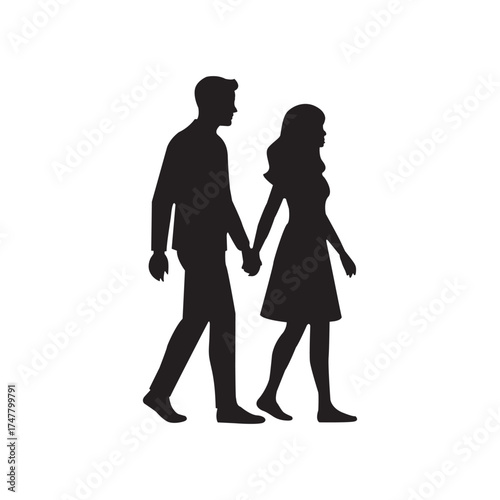 
Young Couple Silhouette Walking Hand in Hand