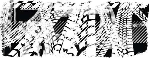 Vector Print Textured Tire Track border frame. Design Element . Car tread silhouette . Mud splash grunge texture. Drift show
