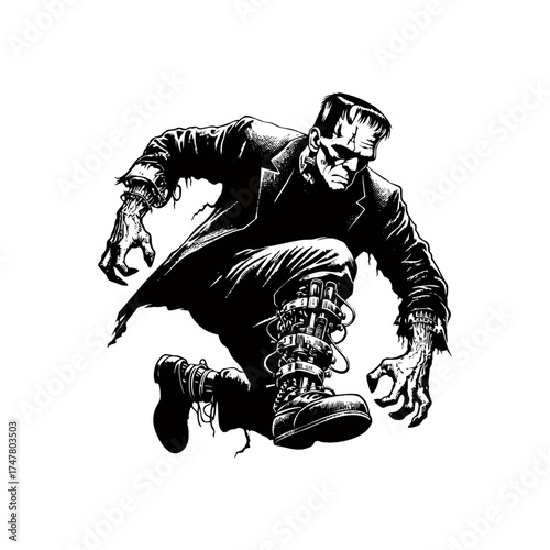 Vector illustration of a Frankenstein monster jumping