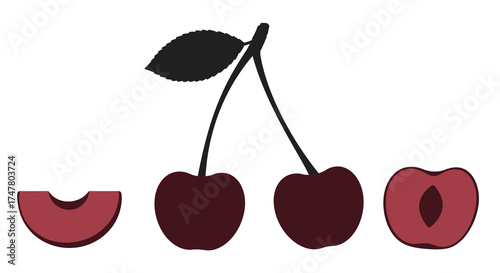 Juicy cherries and slices fresh ripe fruit isolated on healthy food silhouette