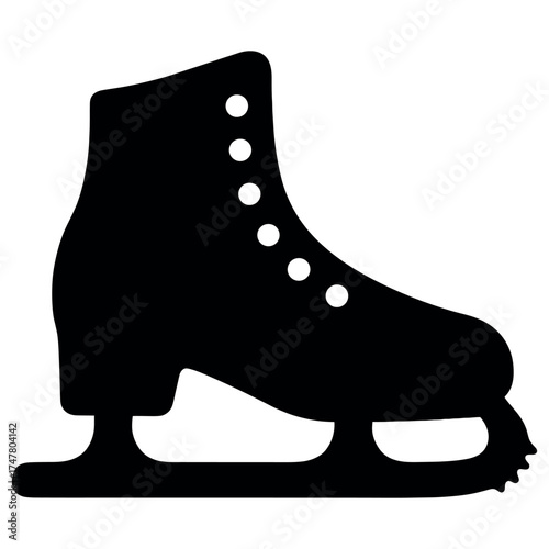 Silhouette of classic ice skating boot with black laces and white blade