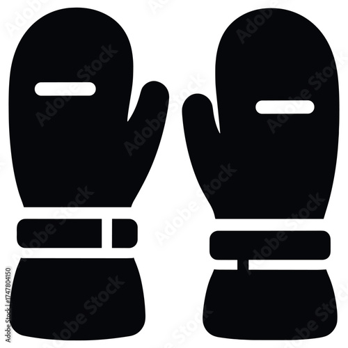 Black winter mittens icon with straps on a white background