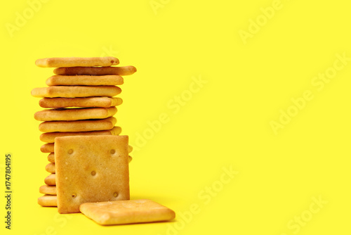Stack of tasty crackers on ...