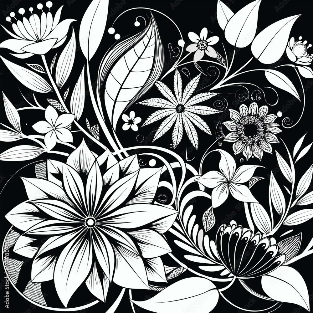 Obraz premium Black and white abstract floral background 