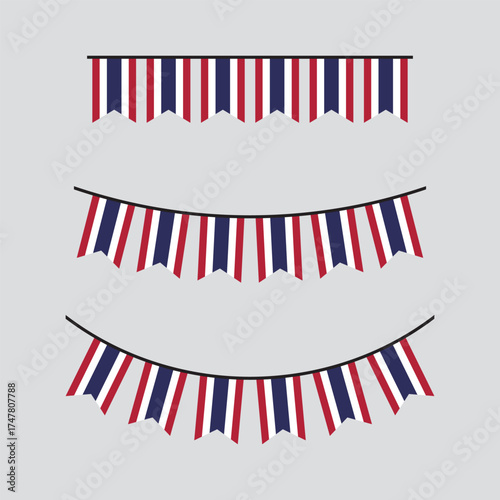 Seamless flag of Thailand party bunting border. Flat design illustration.	