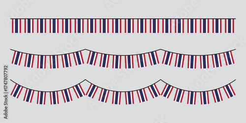 Seamless flag of Thailand party bunting border. Flat design illustration.	