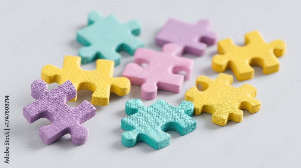 Fototapeta premium A colorful jigsaw puzzle with a yellow piece in the middle