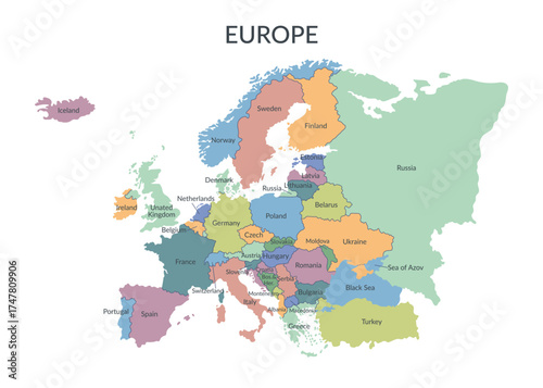 European countries borders in a flat style isolated on white background. Vector template.