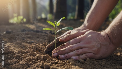 Wallpaper Mural Hands carefully plant a young seedling into earth. Torontodigital.ca