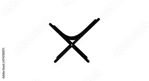 Abstract hand-drawn symbol of two crossed lines forming an x shape with a slight curve silhouette