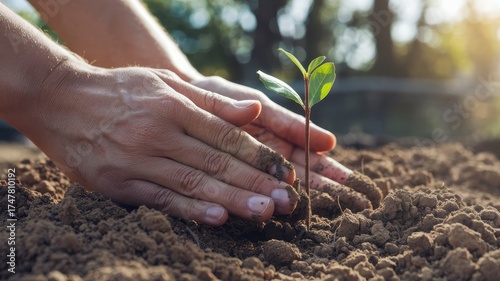 Wallpaper Mural Hands gently place a young seedling into soil. Torontodigital.ca