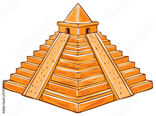 Cartoon illustration of a stepped pyramid, a cultural heritage landmark