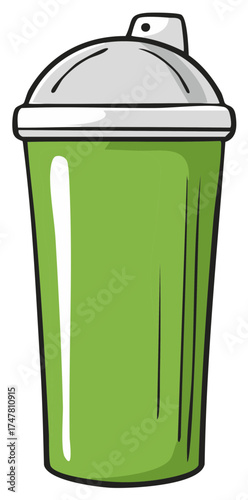 Green shaker cup with silver lid for protein shakes and smoothies fitness drink container